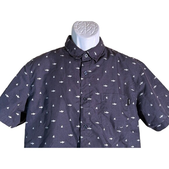 MOLOKAI SURF CO. Men's Short Sleeve Button Down Shark Shirt Blue Large - Picture 2 of 5